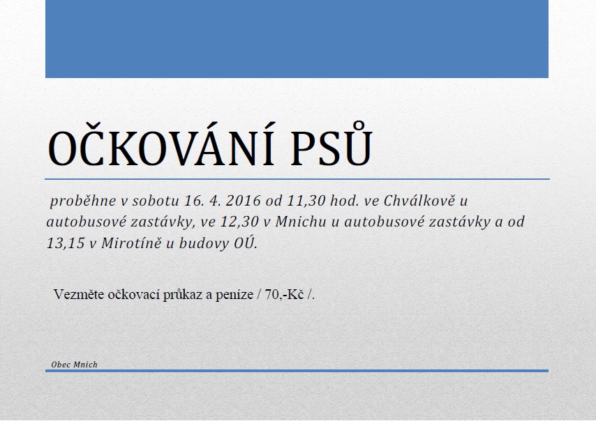 očkování psů 2016