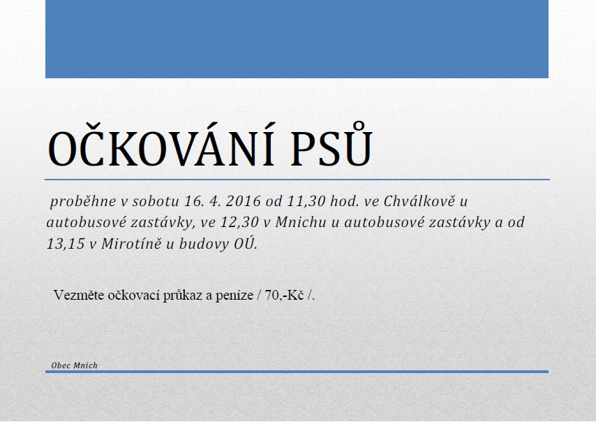 očkování psů 2016